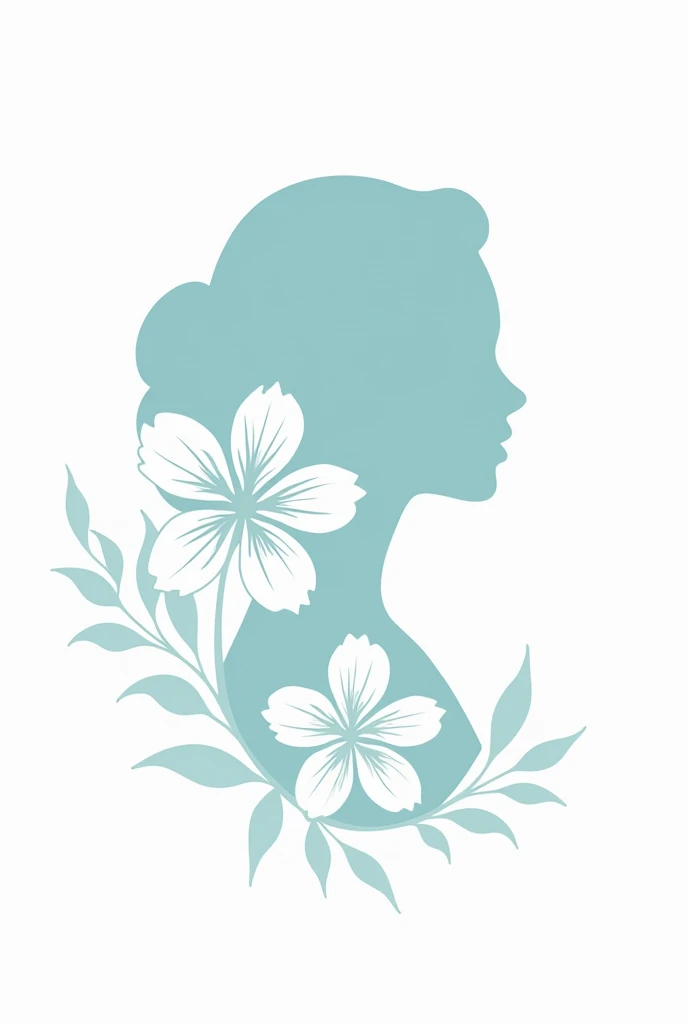 Make a female logo'Petals and profile silhouette, The less extensive background is white、Use light blue、hibiscus