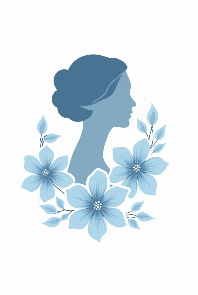Make a female logo'Petals and profile silhouette, The less extensive background is white、Use light blue、hibiscus