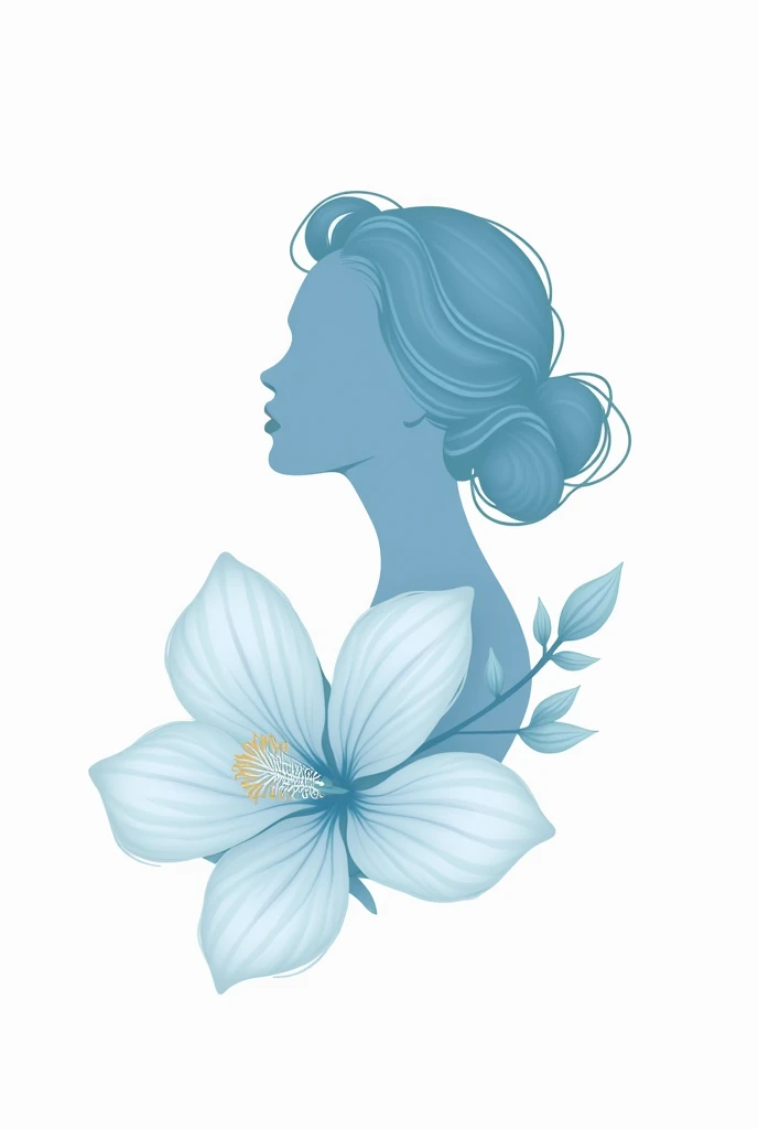 Make a female logo'Petals and profile silhouette, The less extensive background is white、Use light blue、hibiscus