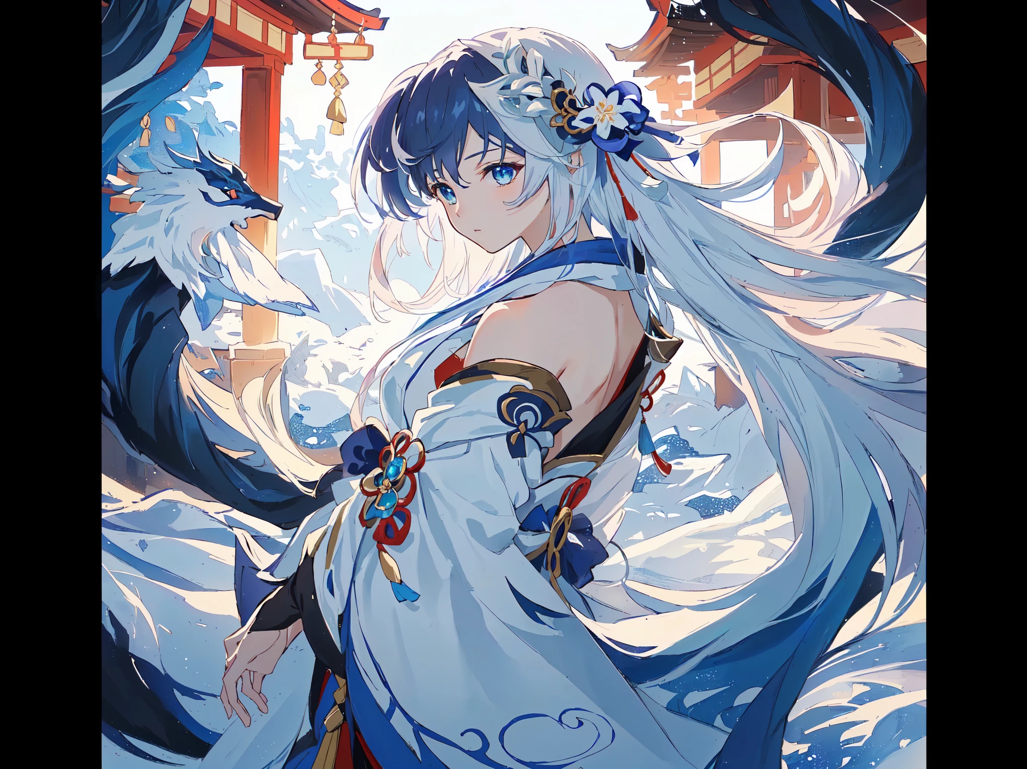 Anime girl with long white hair and blue eyes wearing a white dress, keqing from Genshin Impact impact, Onmyoji detailed art, anime art wallpaper 8 k, Onmyoji, author:Yang J, Genshin Impact, Anime Art Wallpaper 4K, Anime Art Wallpaper 4K, Anime style 4k, Popular on artstation pixiv, Anime Wallpaper 4K