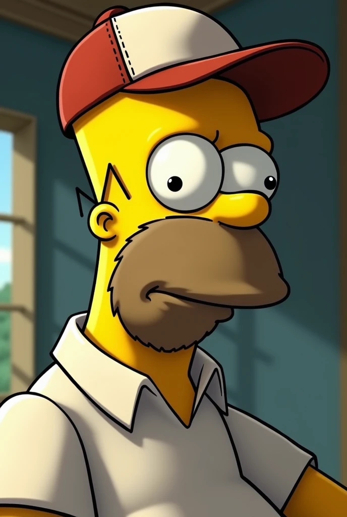 Homer with beard and cap backwards half body 
