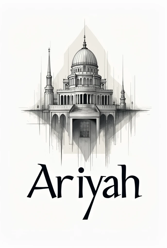 make a complex logo of word "Ariyah" . with a sketch logo of an architectural concept logo