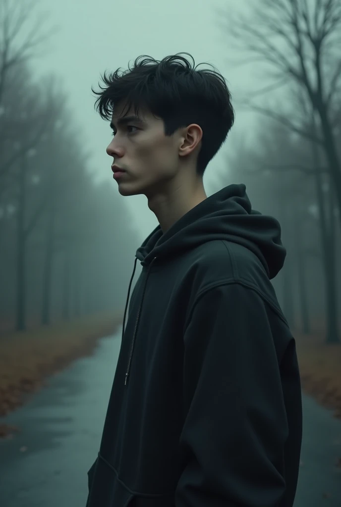 A sad young man staring into the distance 