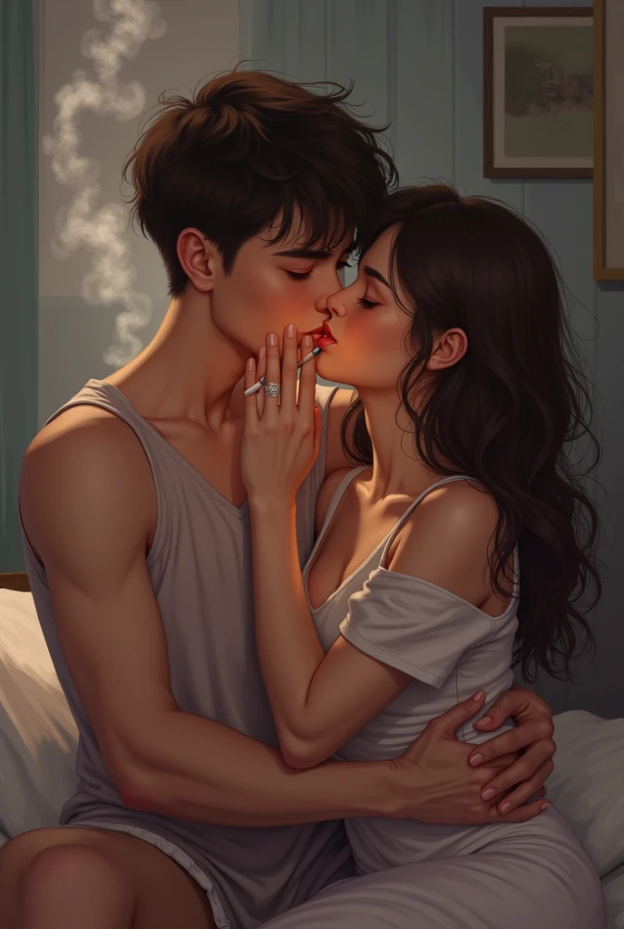 Imagine a guy holding his girlfrie d tight from between her hands and the girl helping the boy to smoke while the cigarette is in the girls hand