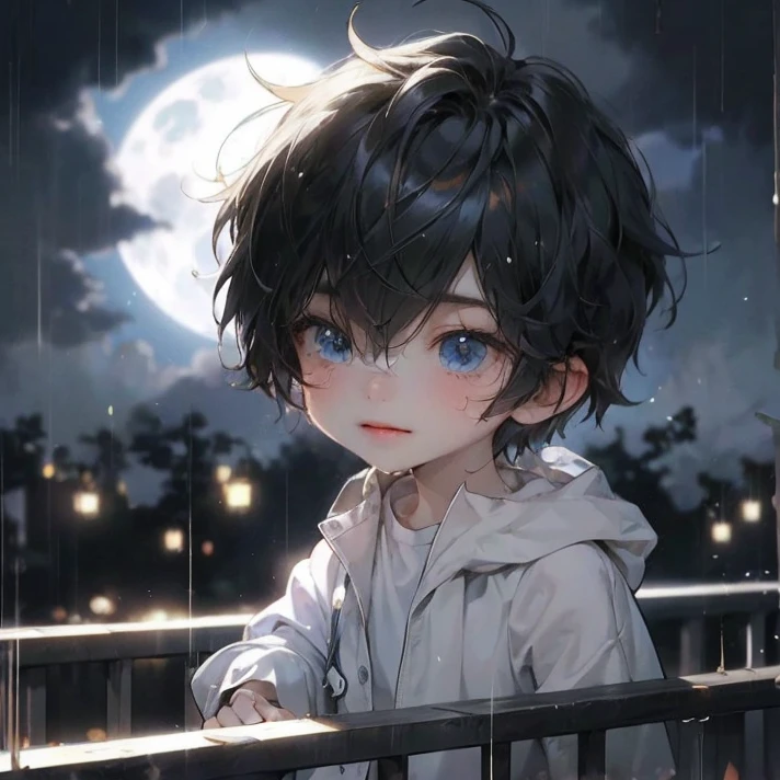 ((best quality)), ((Masterpiece)), (details), ((perfect face)), Cute face, man, little child, perfect proportions , Characters from the anime Gatekeeper , Casual wear, details school interior scenery background ผมสีดำ, blue eyes,