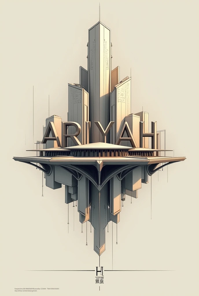 make a complex logo of word "Ariyah" . with a sketch logo of an complex architectural concept logo
