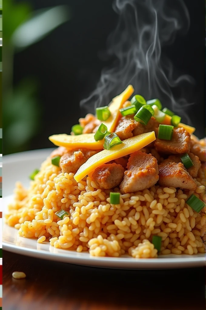 foto nasi goreng + telur diiris panjang + ayam suwir