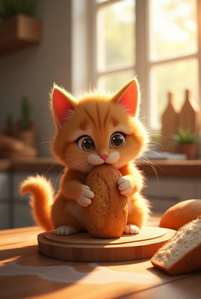 Cat eating bread