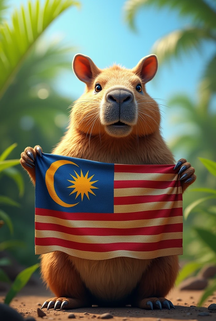 Capibara holding the Malaysian flag