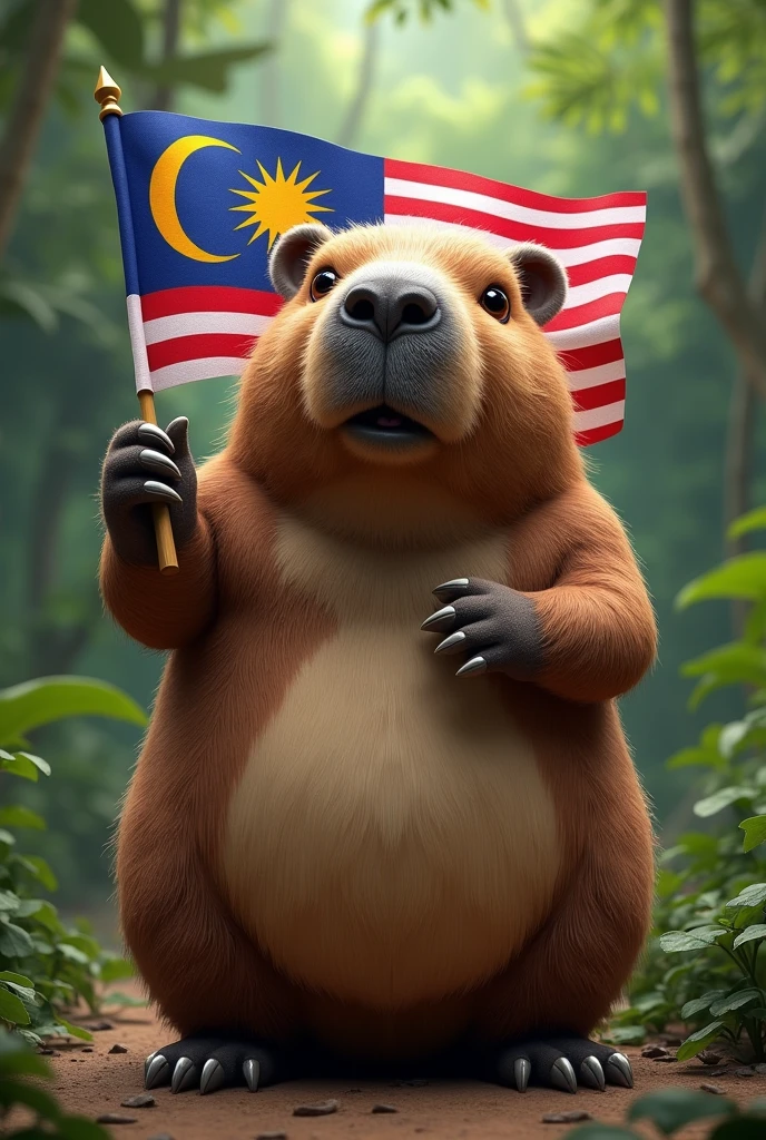 capybara holding malaysian flag