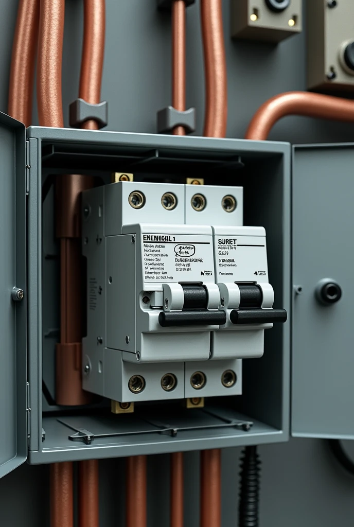I would like to create a photograph in which there is a 50-gram metal box.*50 with 50 amp double main circuit breaker with 3-service copper distribution bars and this one fed with anti-theft cable #6 aluminum