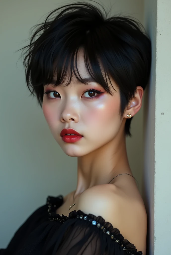 Chinese girl with wolf cut hairstyle and big ass