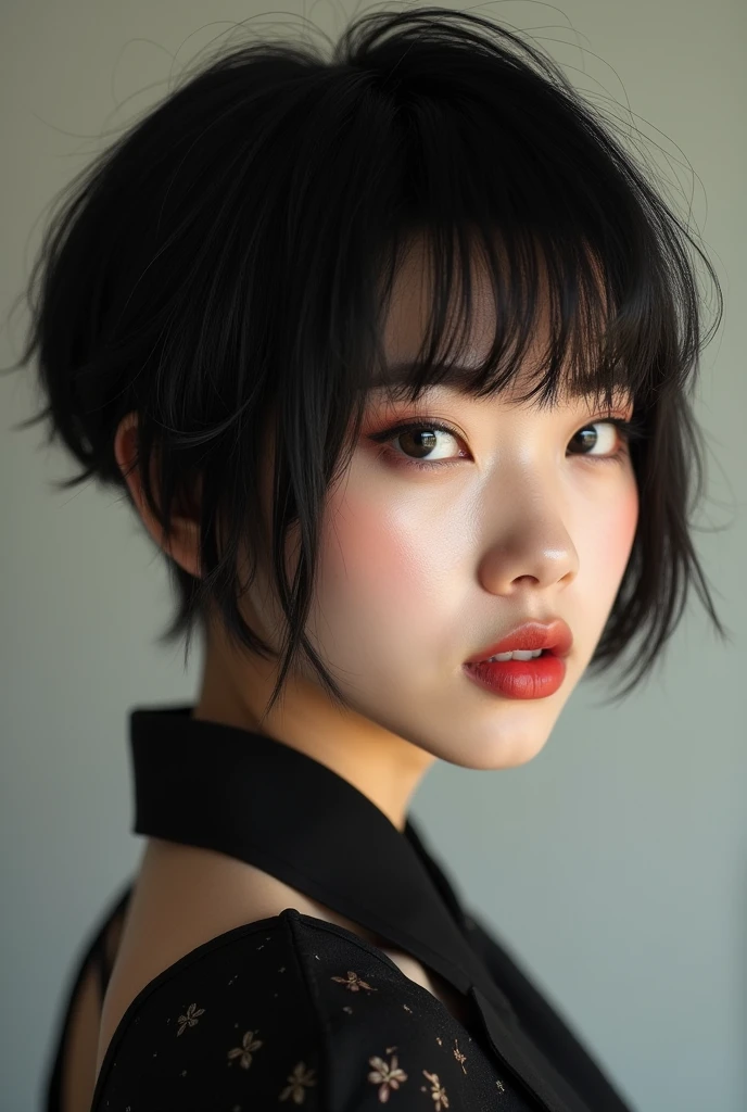 Chinese girl with wolf cut hairstyle and big ass 