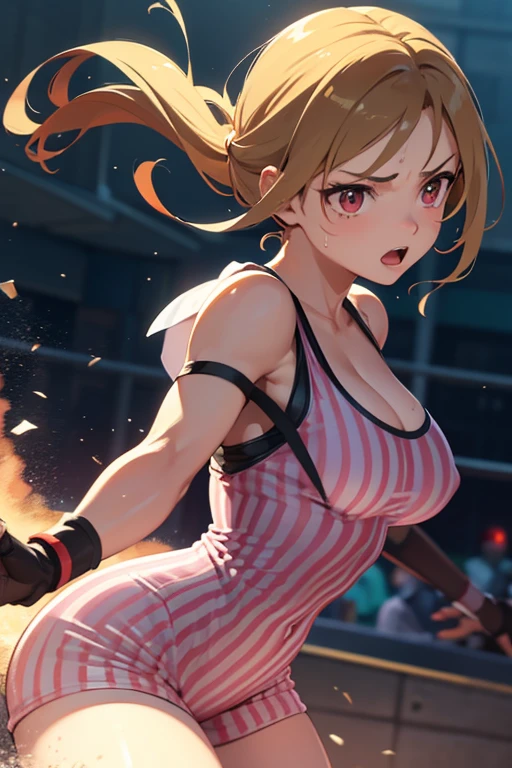 Striped undressed Final Fantasy Tifa in translucent slime and sweat iscream A female baseball player wearing pink striped uniform, swinging bat with full force, detailed facial features, muscular body, dynamic action pose, cinematic lighting, golden hour lighting, dramatic shadows, photorealistic, hyperrealistic, 8k, best quality, masterpiece, ultra-detailed, highly detailed, vivid colors, volumetric lighting, depth of field, motion blur, cinematic composition
