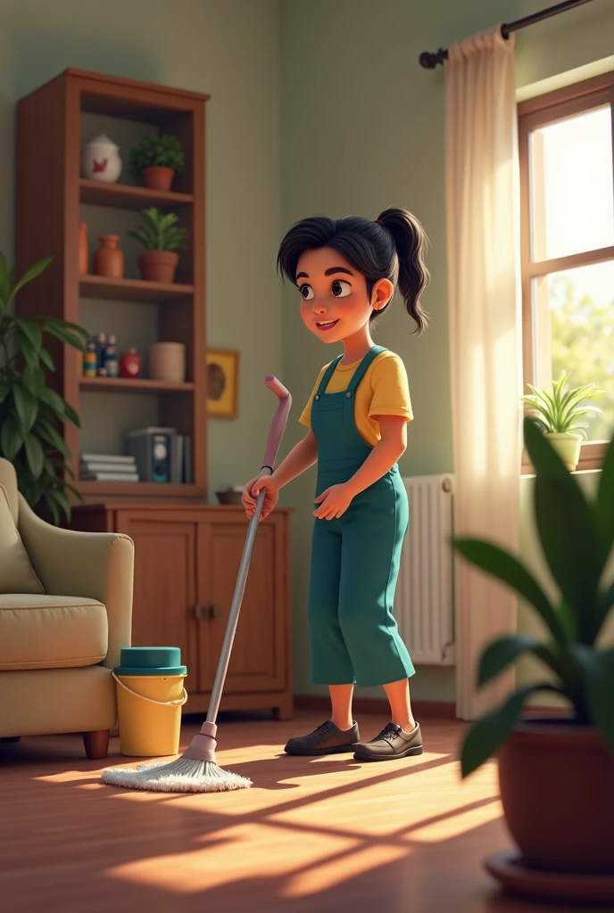 35 year old Mexican cleaning lady, tidying up and cleaning up