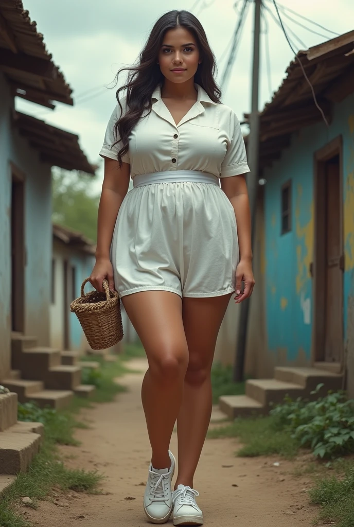 Venezuela Big booty ass waist Big breast white clothes sneakers Adidas woman Maid poor pretty beautiful girl work