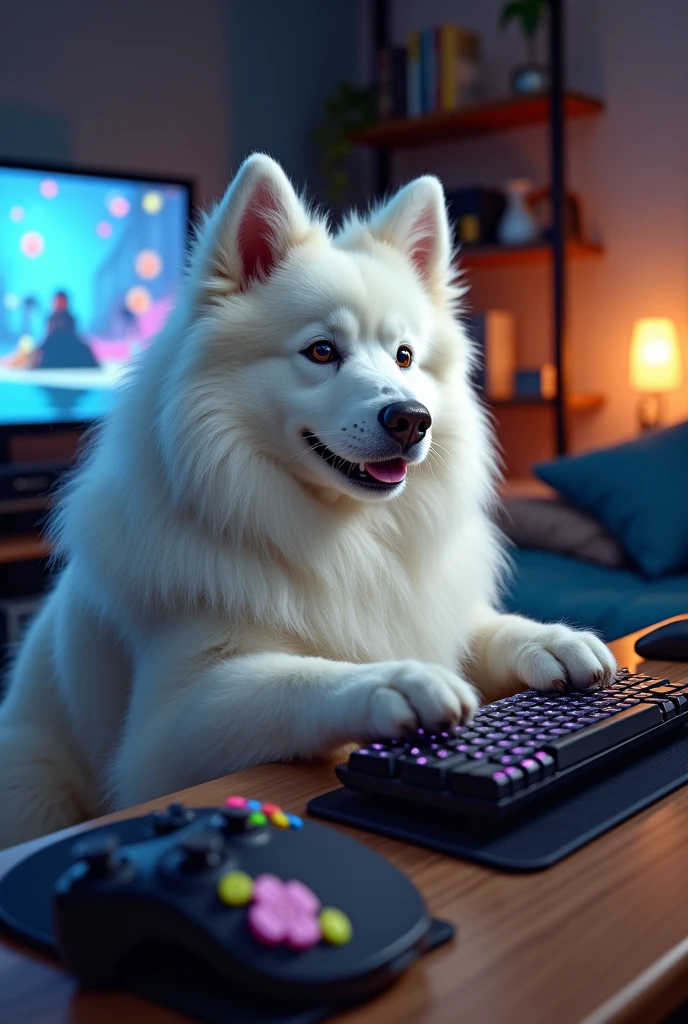 Samoyedo dog gamer
