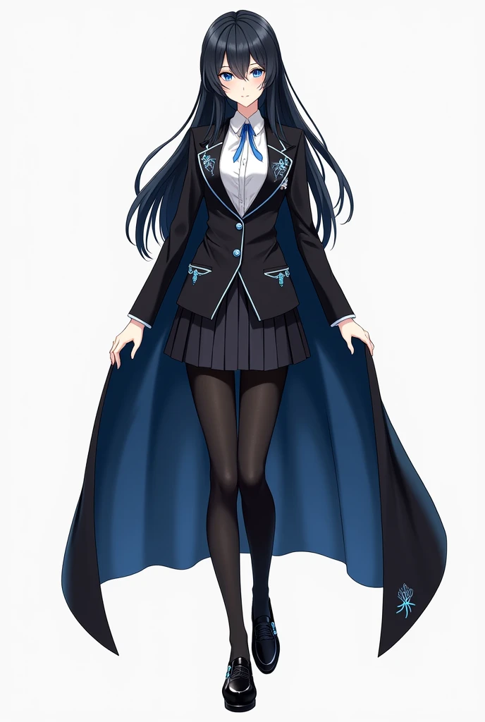 ANIME GIRL
NOBLE WOMAN WITH BLUE EYES, BLACK HAIR, DREESING A
ANIME GIRL NOBLE WOMAN WITH BLUE EYES, BLACK HAIR, DREESING For girls
.Blouse:
Style: Long-sleeved blouse with a high collar or Peter Pan style. The front opening can have sky blue buttons.
Fabric: Satin or silk.
Main Color: Pearly white.
Details: Sky blue embroidery on the collar and sleeves. The bow can be sky blue with a silver or gold brooch with the Solaria emblem.
Accessories and Complements:
Blazer or Jacket:
Style: Fitted blazer, in fine fabric.
Main Color: Black.
Details: Sky blue embroidery on the seams and buttons. The Solaria emblem in gold or silver on the chest.
Lining: Sky blue for a soft contrast.
Skirt:
Style: Pleated skirt that reaches just above the knee.
Main Color: Black.
Details: Sky blue stripe or embroidery on the hem, with a discreet pattern, such as small dots or lines.
Tights:
Style: Tights covering the entire leg up to the waist.
Color: Black, no additional details.
Shoes:
Style: Mary Jane or Oxford style leather shoes.
Main Color: Black.
Details: Sky blue details, such as a buckle or small emblem.
Cape or Robe (for formal occasions):
Style: Long cape in velvet or similar fabric, with satin lining.
Main Color: Black.
Details: Sky blue embroidery on the edges and the Solaria emblem in gold or silver.
Jewelry:
Style: Sky blue and silver earrings and rings.
Additional:
Sash or Belt:
Main Color: Sky blue.
Details: Black embroidered sash to complement the uniform.
Tie or Ribbon:
Style: Sky blue tie or ribbon with black and silver details.
Stitching Details:
Style: Visible sky blue stitching on areas such as the sleeves or waist. full body