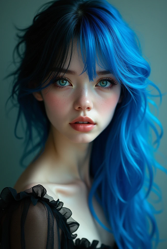 Beautiful girl, cabello de dos colores:Negro y azul