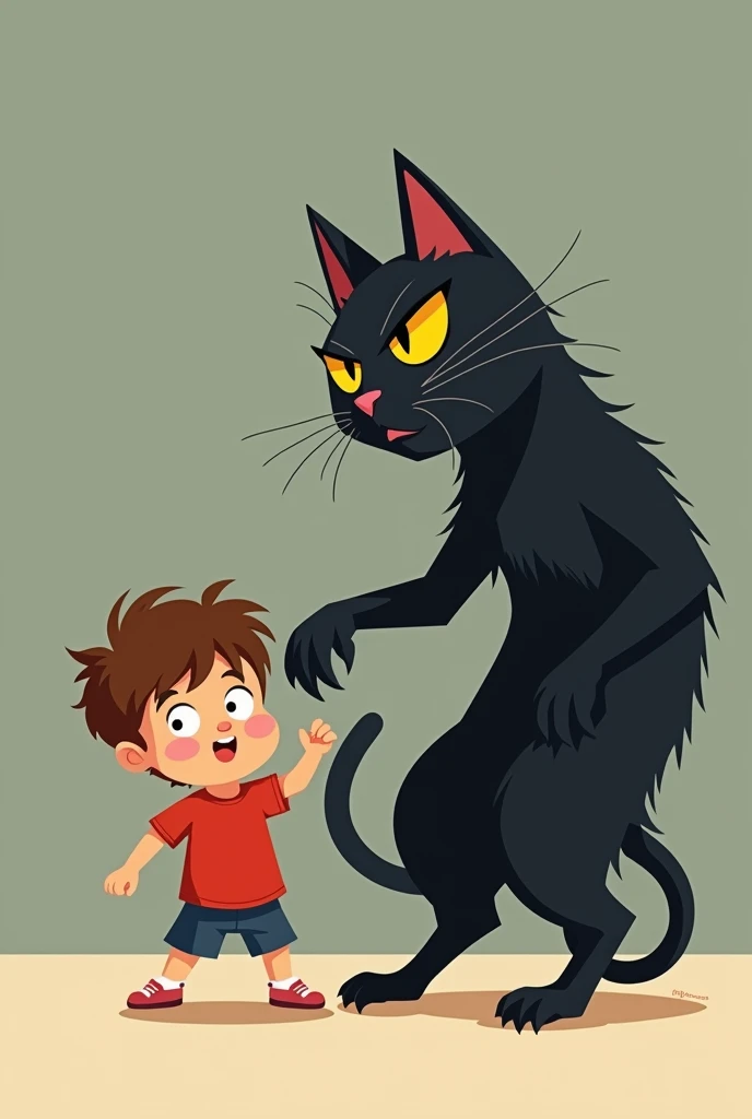 Black cat kicking a kids butt with his barefoot