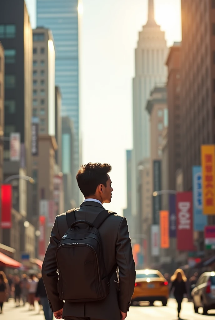 A TOURIST LOOKING AHEAD, in the city, natural light, realistic photo, photo taken from afar,
