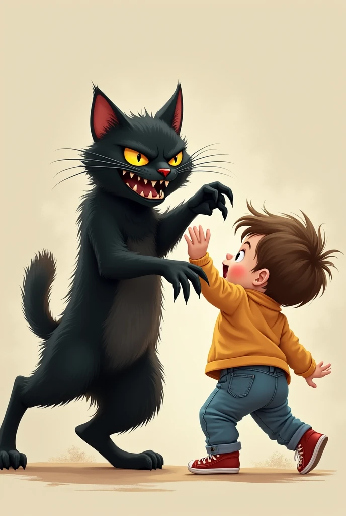 Black cat kicking a kids butt with his barefoot