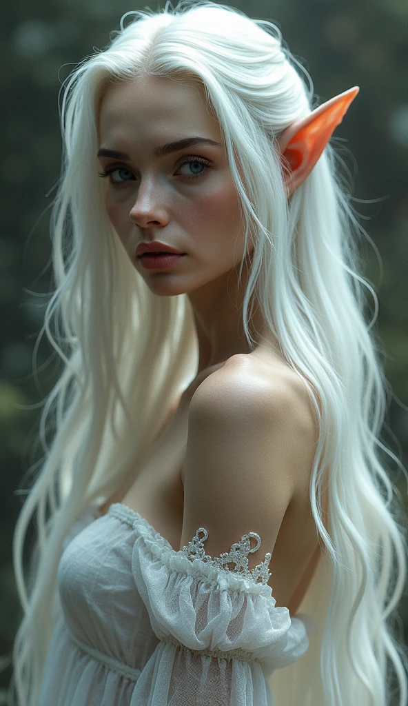 elf woman, white hair, slim waist, very detailed full body, very realistic.hot