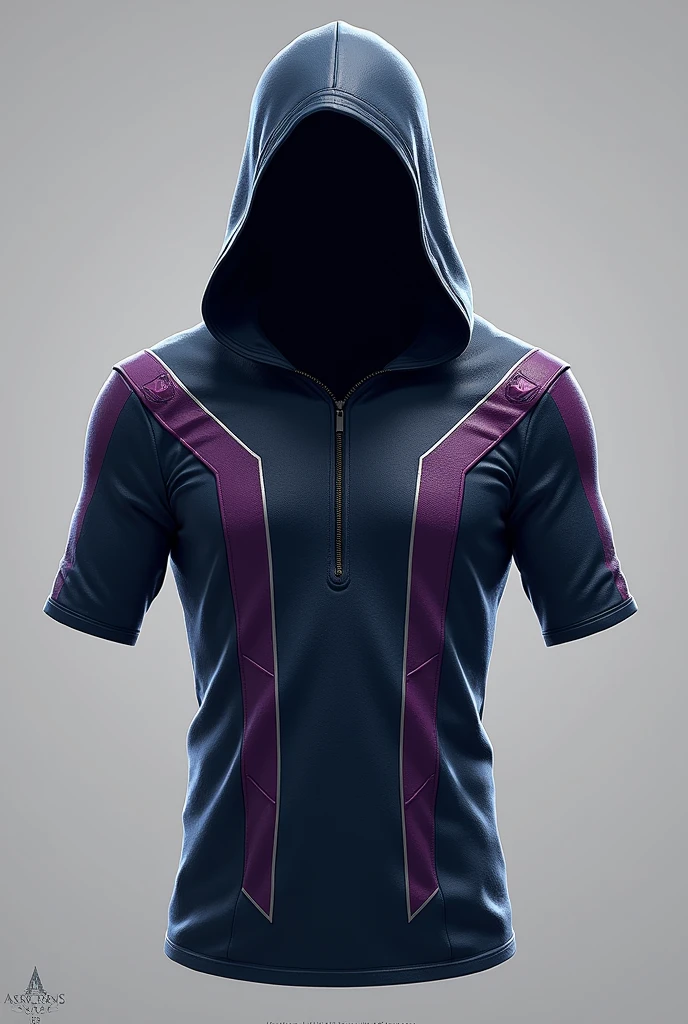 You can design a sports uniform for a volleyball club called assassins club, based on the video game assassins creed, Its design can be based on that theme as well and its colors are blue., purple and black