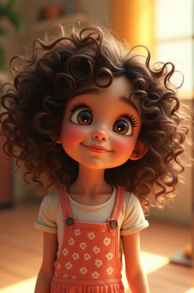 A curious and curly 6-year-old girl