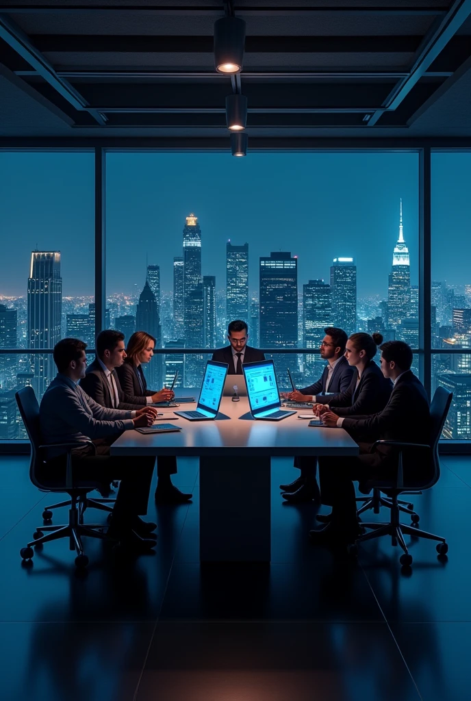 Computer office meeting night
