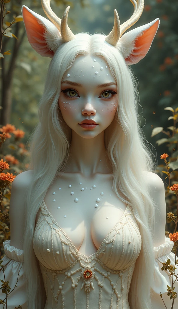 Sexy girl with long straight hair turned into a Agate statue