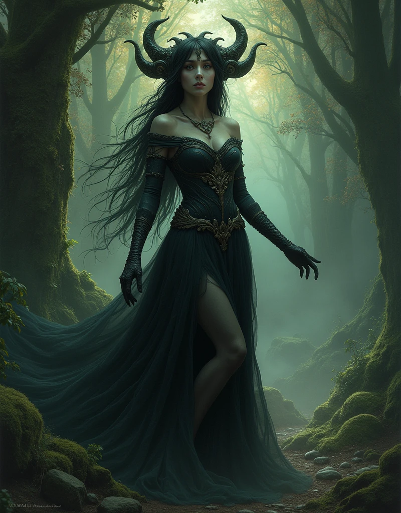 The Summoning of the Dead: In a dark and gloomy cave, the elven witch kneels before a macabre altar. She chants forbidden arcane words as a dark aura forms around her. Gradually, the ground begins to shake and from the depths emerge the undead, ready to do your will.Art style Frank Frazetta --auto --s2