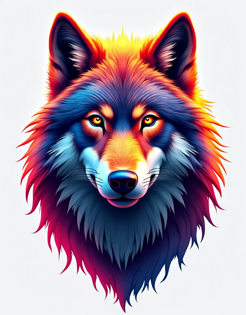 Wolf face 3d design, colourful, multiple colours, vibrant colours, png