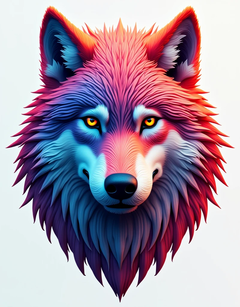 Wolf face 3d design, colourful, multiple colours, vibrant colours, png
