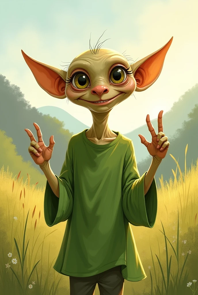 Drawing of Dobby in a green shirt