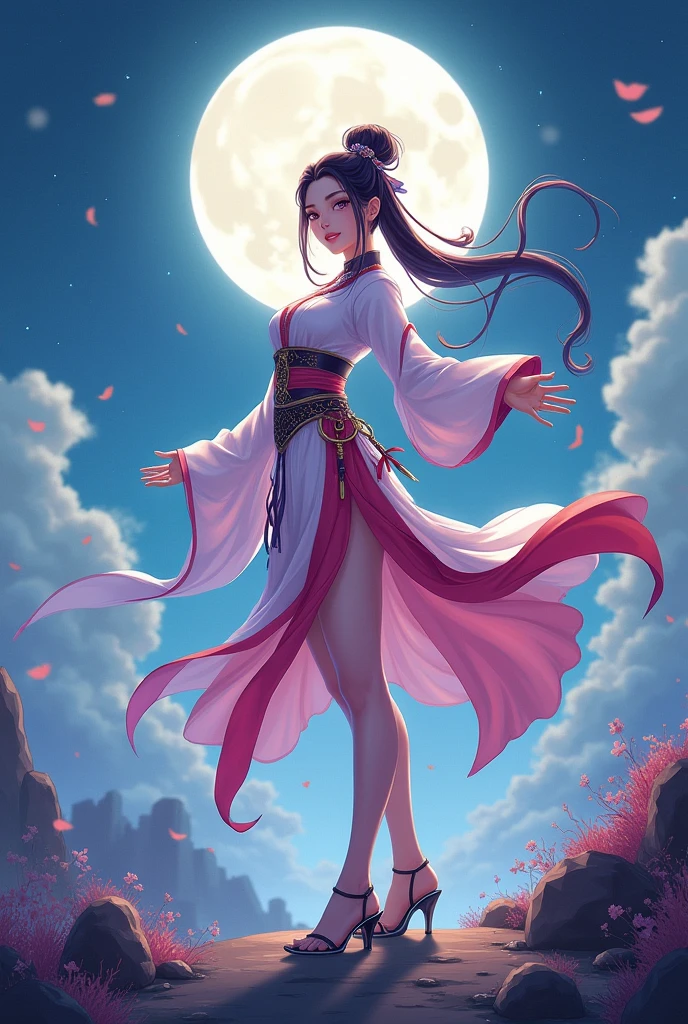 Create a game illustration for Moonlight Blade Online,Two-dimensional style,The role is Yihua