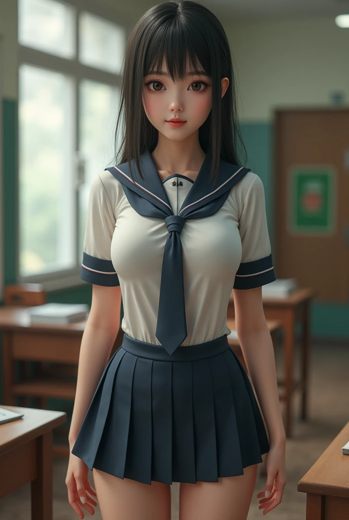 Big breasts girl in Chinese school uniform