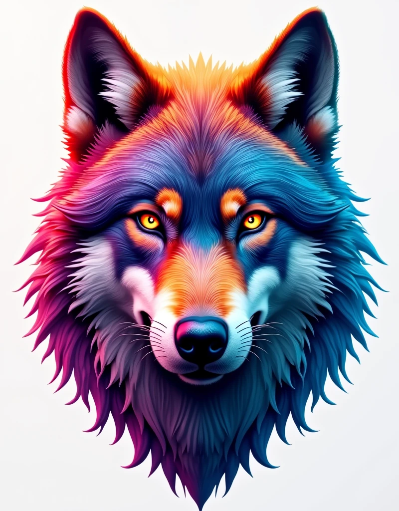Wolf face 3d design, colourful, multiple colours, vibrant colours, png