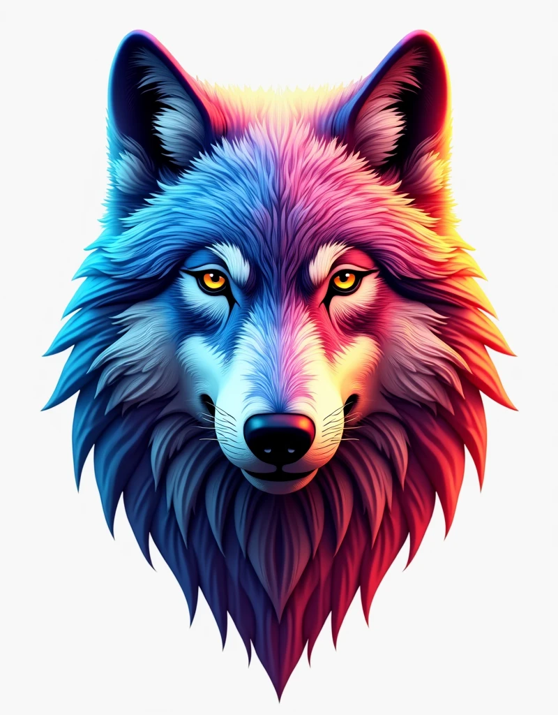 Wolf face 3d design, colourful, multiple colours, vibrant colours, png