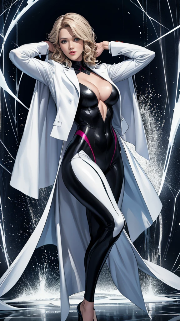 spider gwen, Hot, partial , hightquality, Dynamic Poses, Beautiful, Gorgeous, In love,Short suit, spider in a suit, white black red suit、Jennifer Garner,