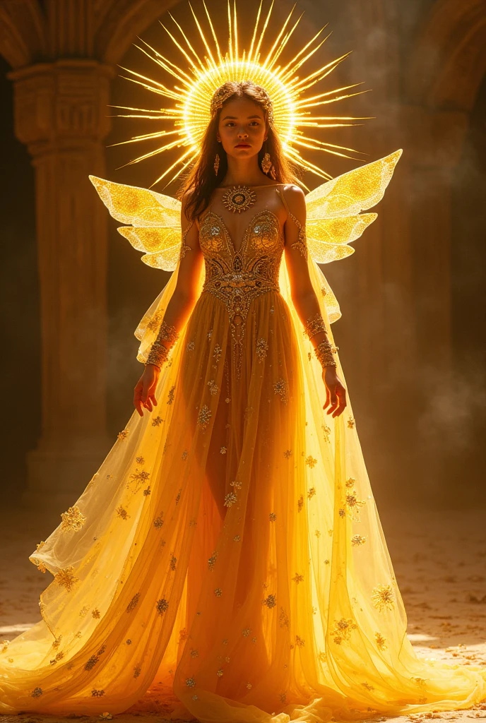 Sun goddess fantasy costume for a girl