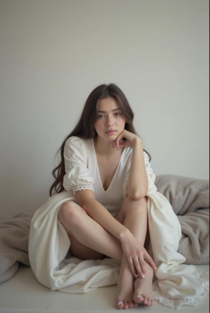 Beautiful 18 year old woman with long brown hair