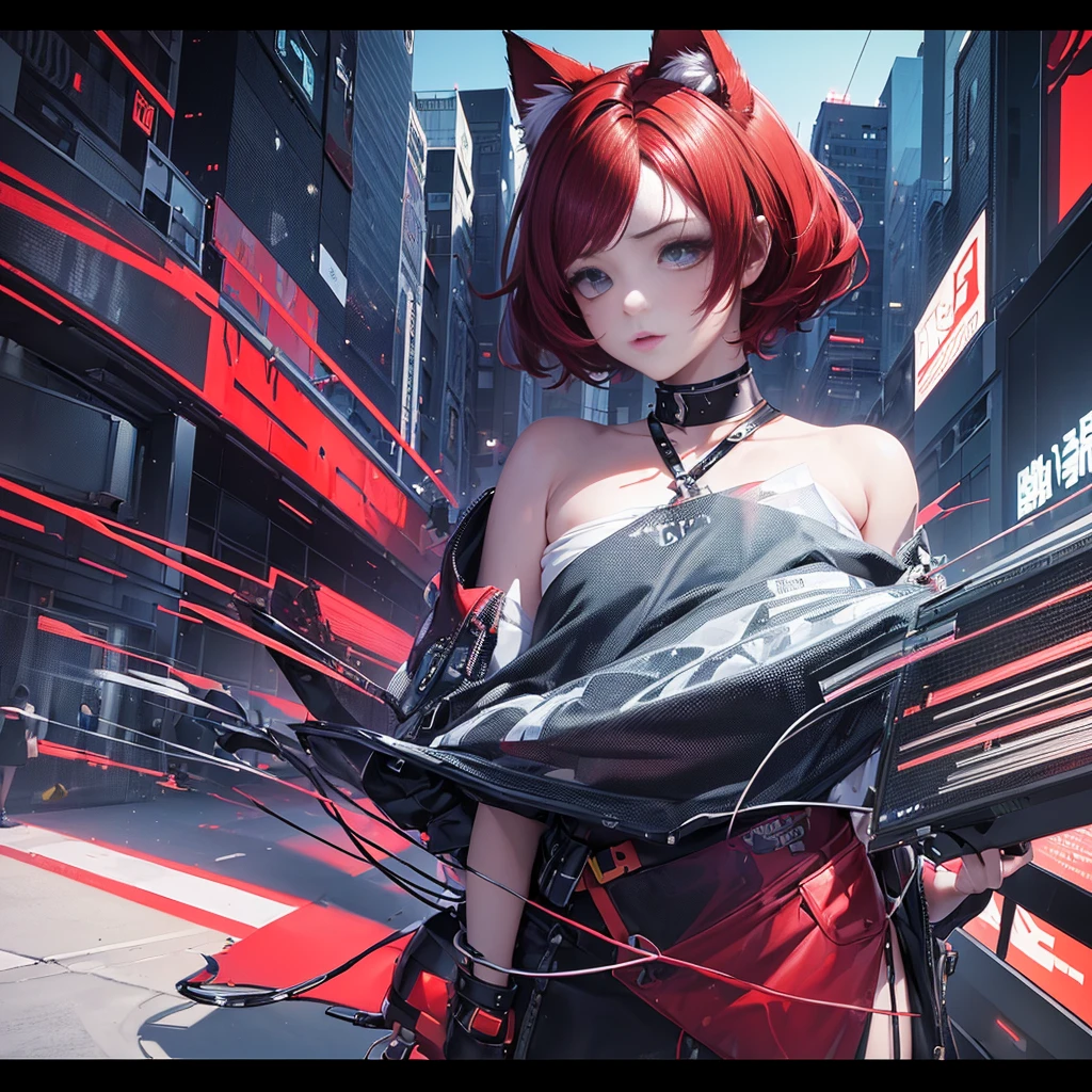 (masterpiece, Top quality, best quality, Official Art, beautiful and aesthetic:1.2), 1 Girl, Red hair, Cat ears, (Glitch Art), (Digital Distortion), Pixelate fragments, Data corruption,Colored Noise, Visual confusion,Contemporary Aesthetics