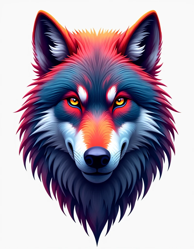 Wolf face 3d design, colourful, multiple colours, vibrant colours, png