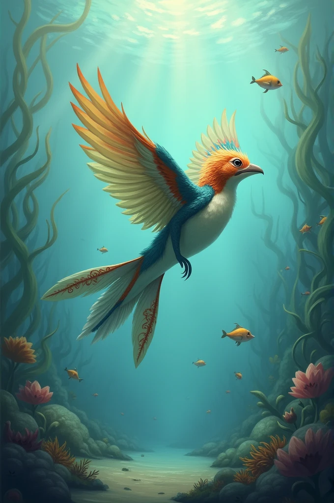 Draw a picture of a bird with two fins