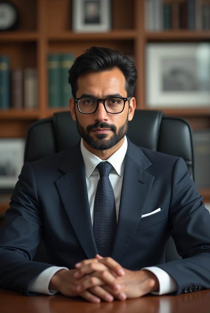 Reals tick image of Pakistani man in suits seats in office well groomed