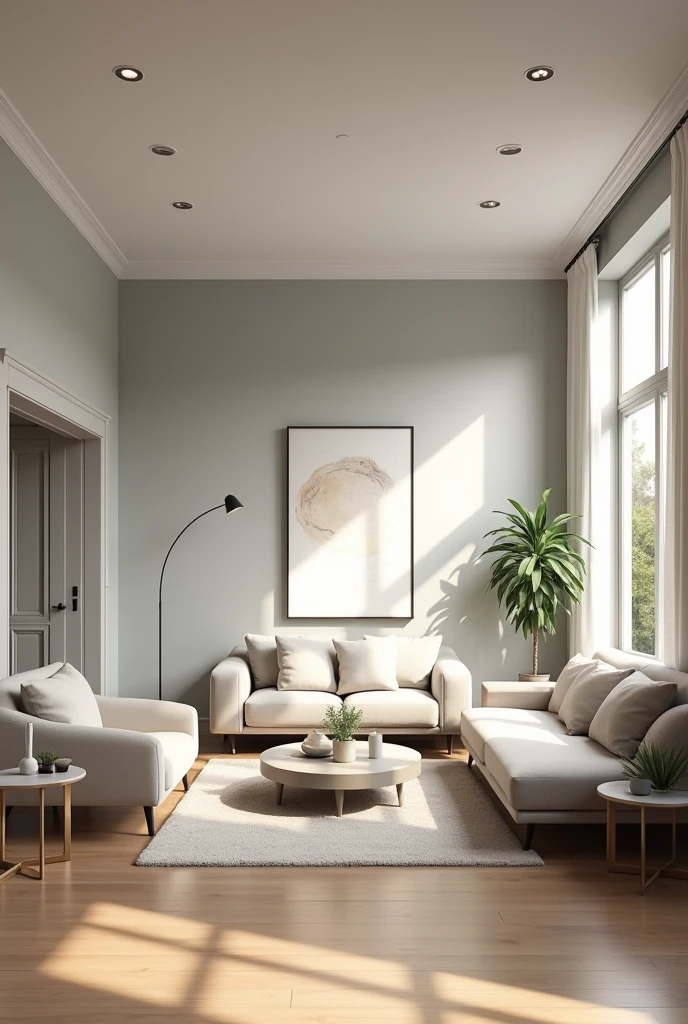 a modern living room neutral and cool colors