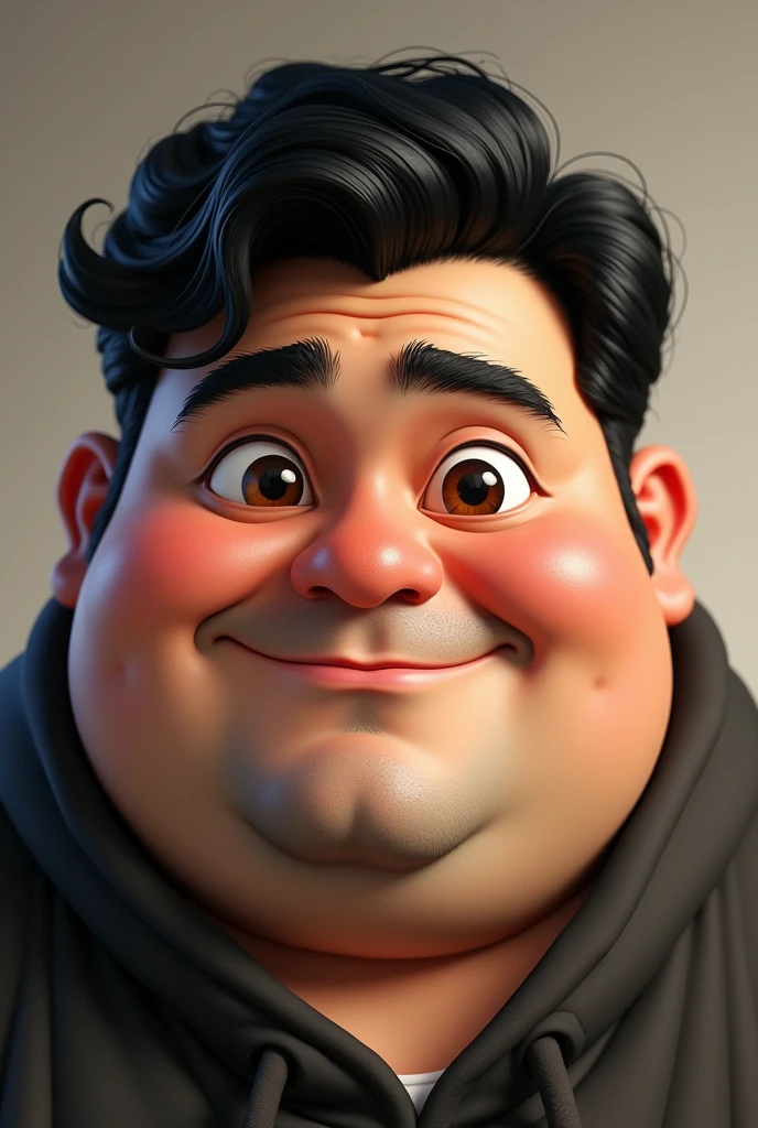 Black hair chubby guy with brown eyes
