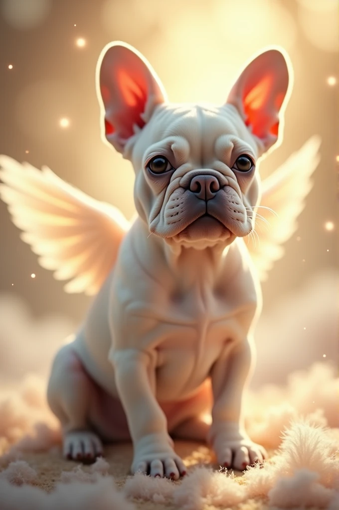 Cream and white frenchie as an angel in remembrance of my French bulldog that passed away is a girl