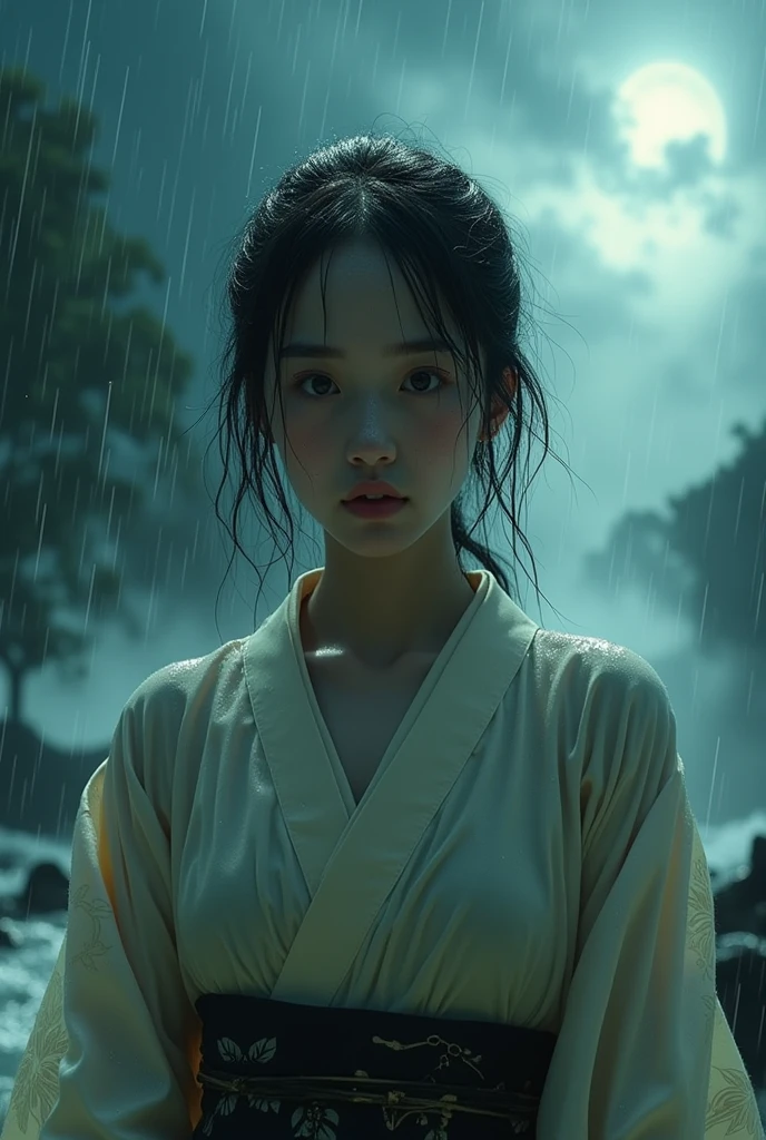 Wet Japanese beauty in trouble during typhoon